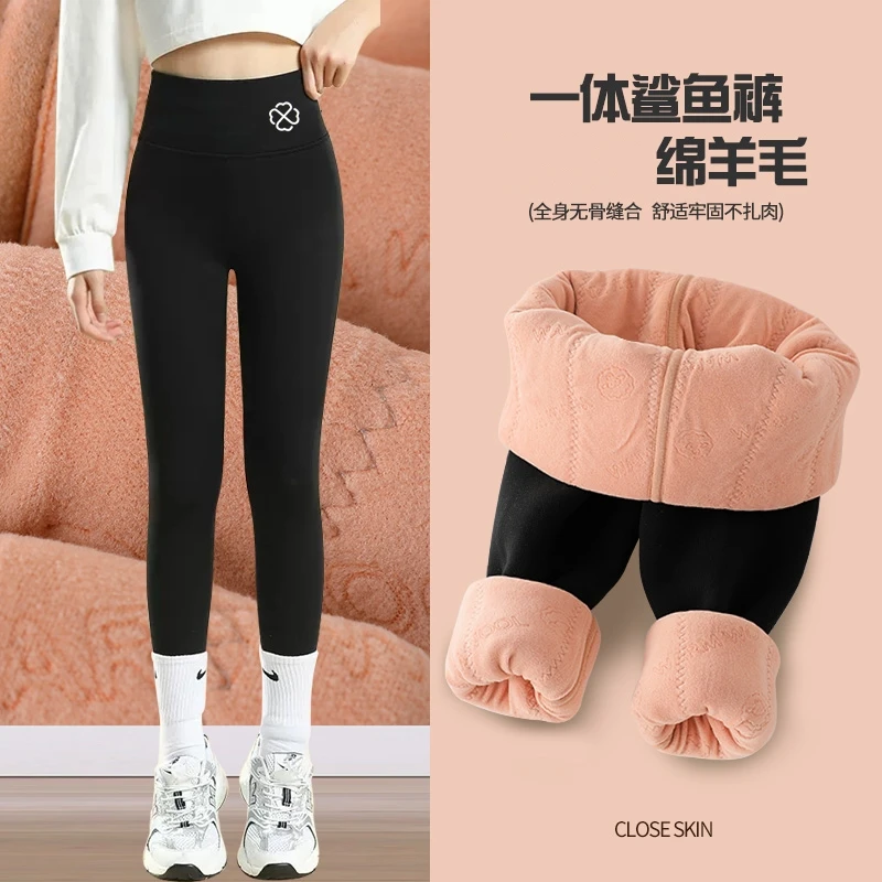 女童保暖打底裤秋冬加绒儿童鲨鱼裤加厚女孩裤子大童棉裤冬季外穿