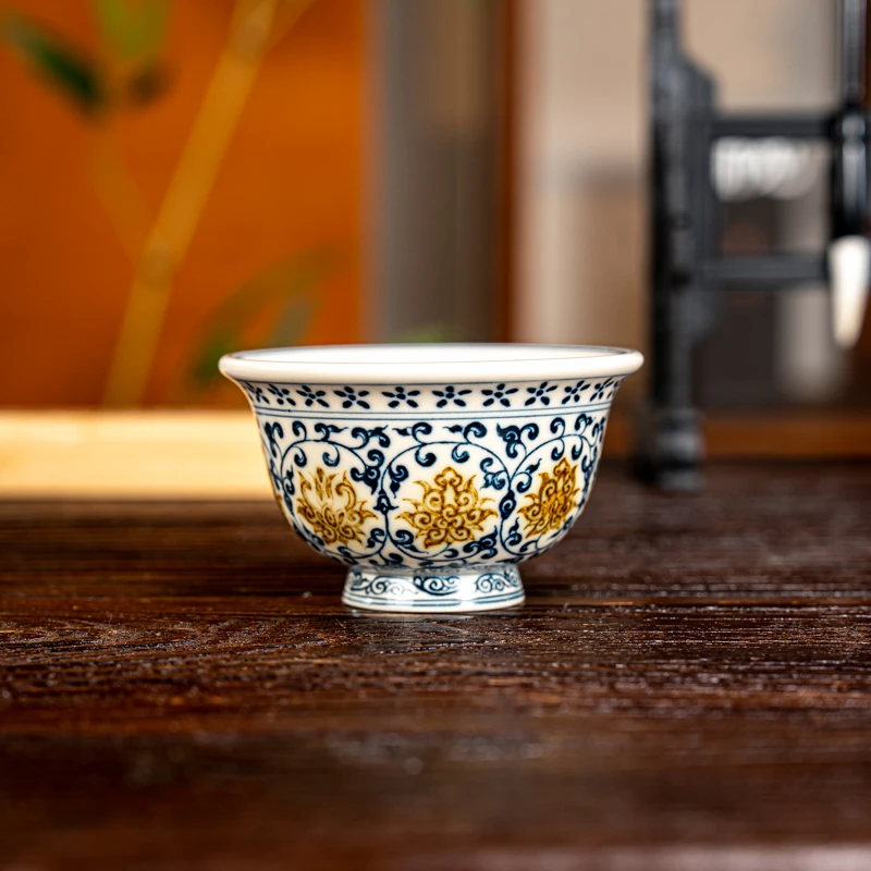 墨舍慕古缠枝莲大压手杯（msmg1）纯手工手绘茶具景德镇陶瓷主人杯