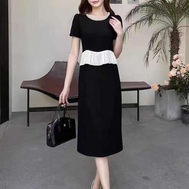 撞色拼接假两件圆领连衣裙256677. 03253.(裙长105)