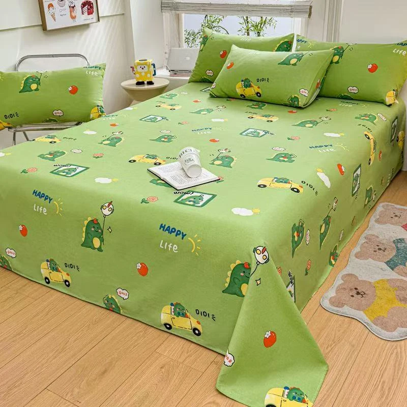 微瑕【恐龙-*绿】细沙加厚老粗布2.3*2.4米双人床单 吸汗透气软凉席