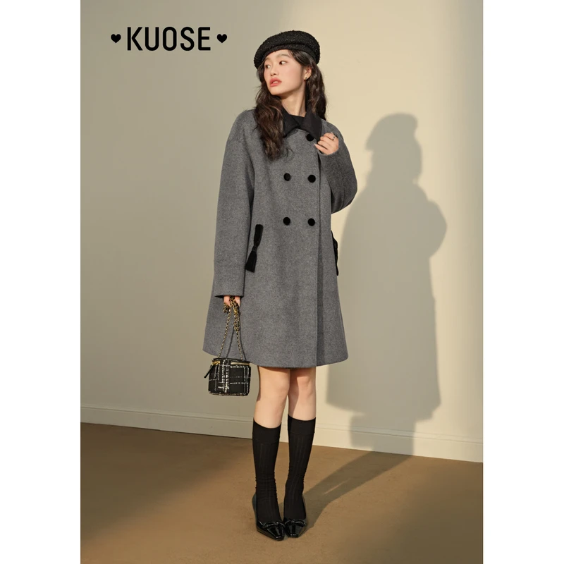 【苏黎世冬天】阔色小个翻领毛呢外套2024秋冬新休闲大衣KSE2411003