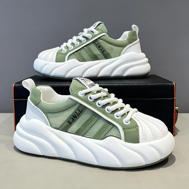 贝壳头面包鞋男2025夏季潮鞋拼色休闲小白鞋百搭网面透气老爹鞋子