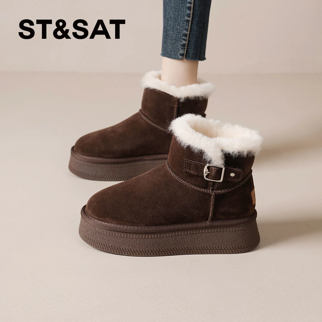 星期六加绒雪地靴女2025冬季新款保暖毛毛棉靴复古百搭加厚棉鞋女