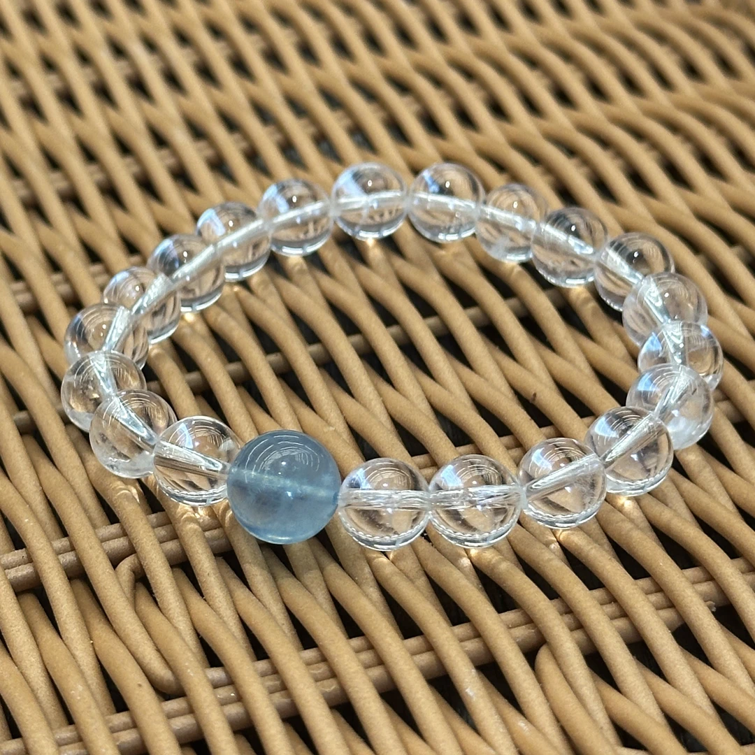 【露思同款】天然白水晶搭配海蓝宝手链9mm 多样性发其一