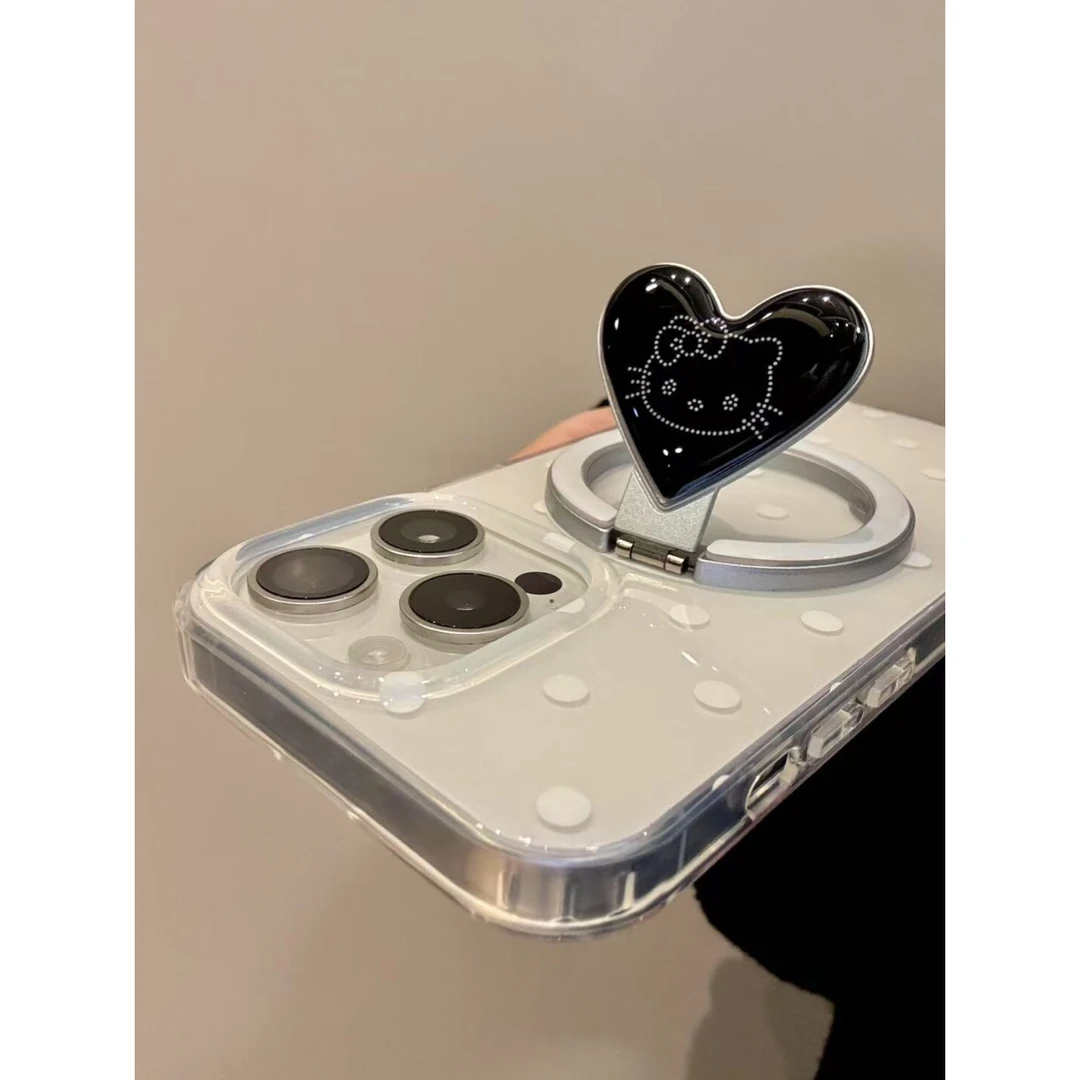 小众波点kitty磁吸支架适用苹果15手机壳16promax防摔14全包12