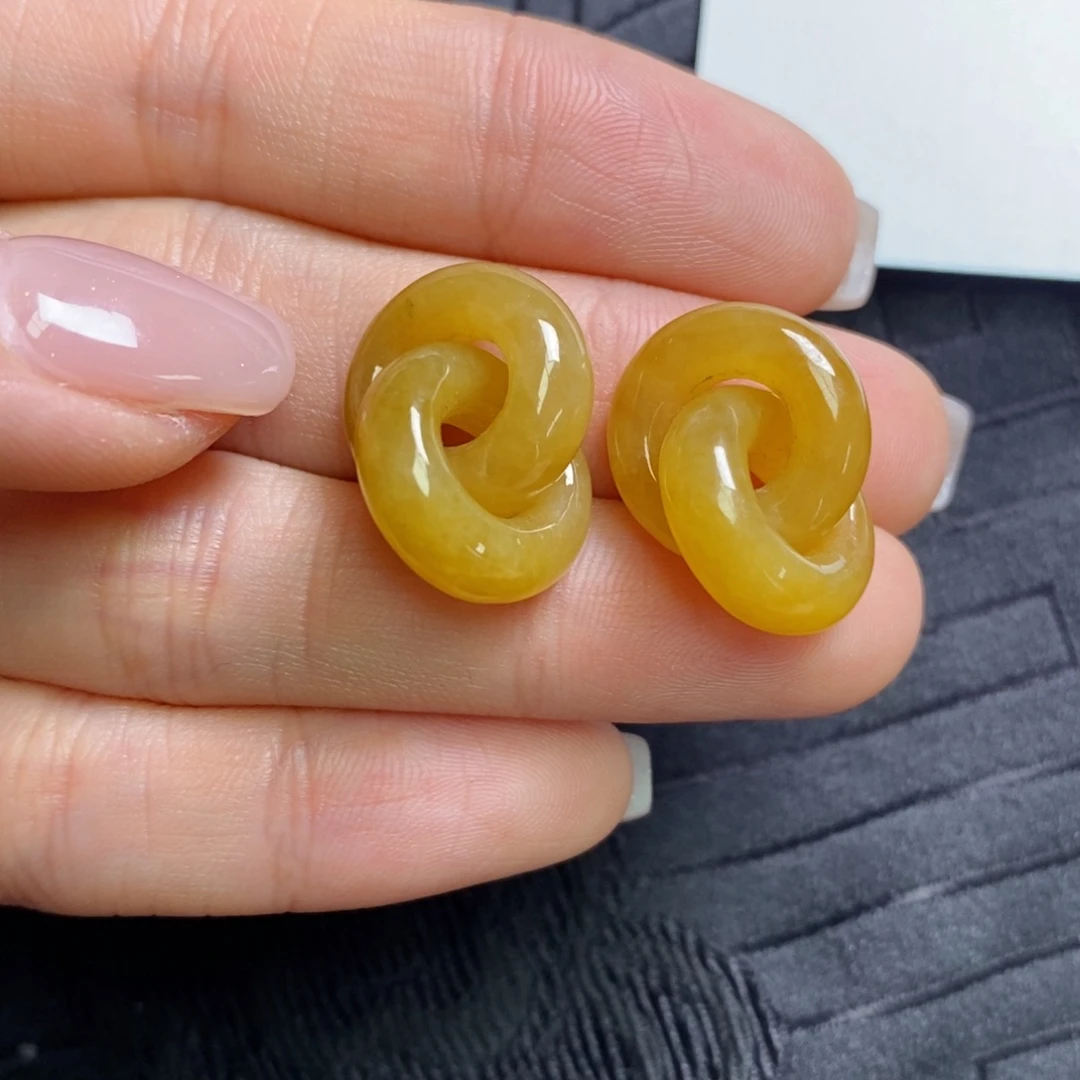 翡翠未镶嵌耳饰黄翡双环