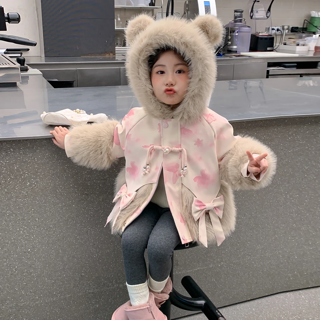 女童冬装外套2025新款洋气女宝宝加绒上衣儿童冬季毛毛皮衣