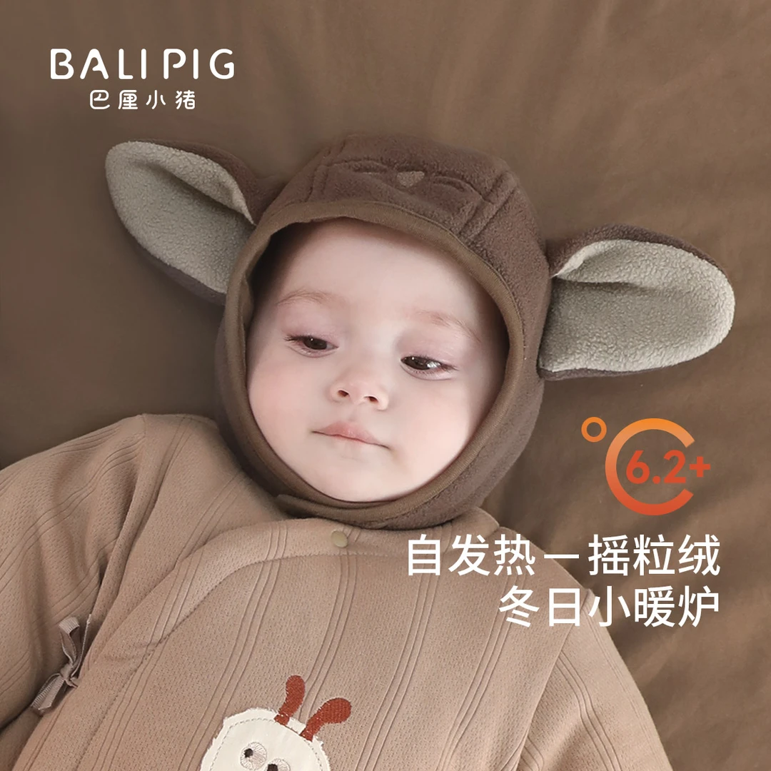 宝宝帽子秋冬季加厚摇粒绒保暖帽新生儿系带护囟门帽秋季婴儿胎帽