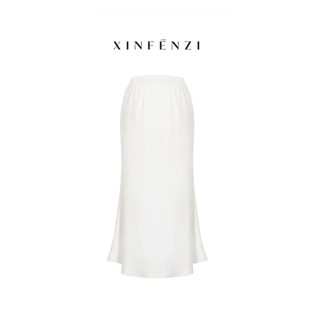 【珍珠少女半裙】XINFENZI 超显瘦定位绣花天丝亚麻半身裙 SSK34858