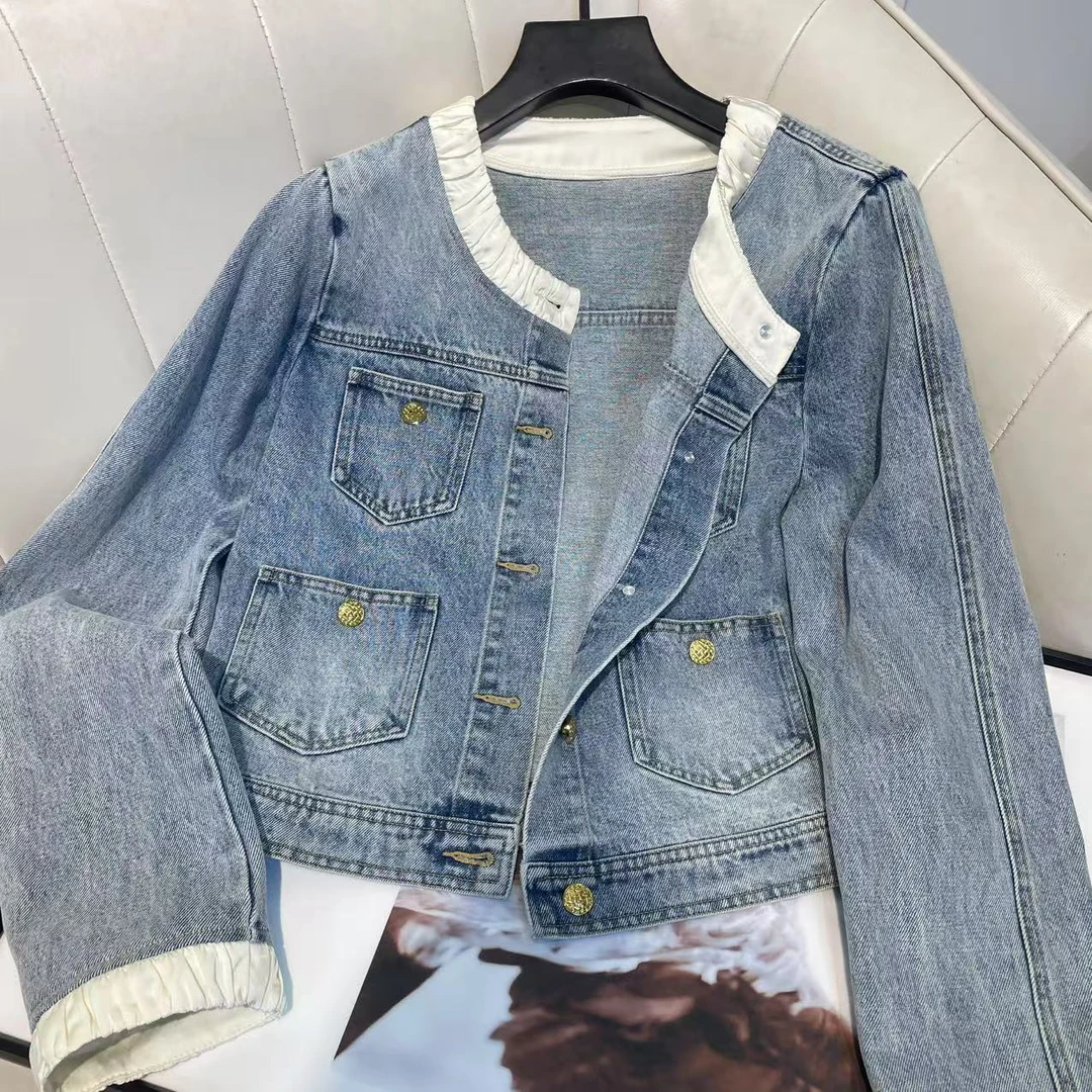 2025新款白色丝边对襟牛仔外套