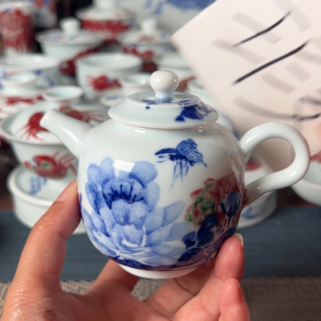 摆件原矿青花釉里红瓷器