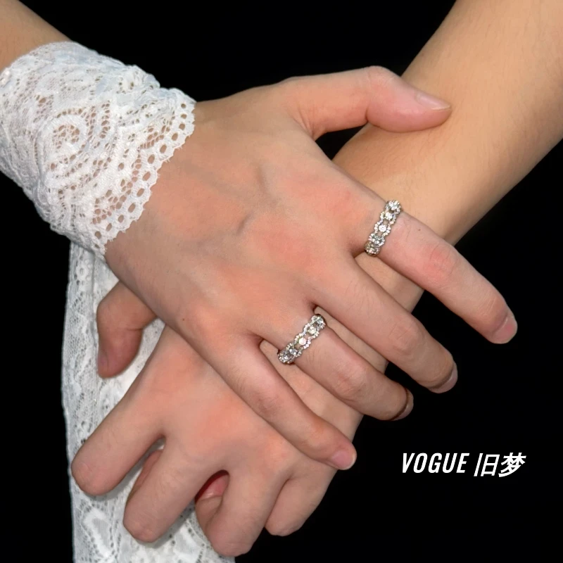 铜合金锆石戒指 蕾丝边戒指男法式优雅指环女小众ins风设计感双11