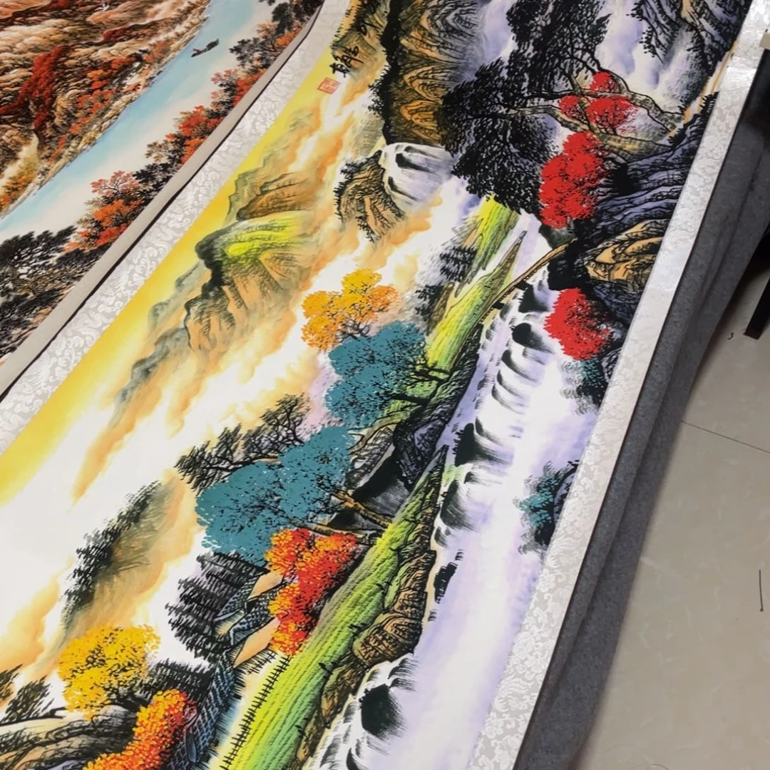 富山宝地八尺大横幅东方美学山水浓墨重彩装饰画26080