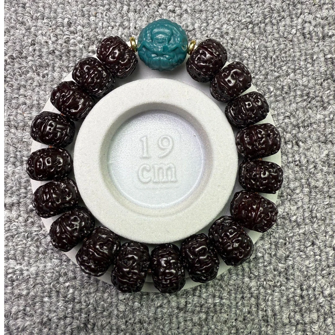 黑金金刚手串16左右尺寸    藏式直切 盘龙纹   黑紫色沧桑感十足