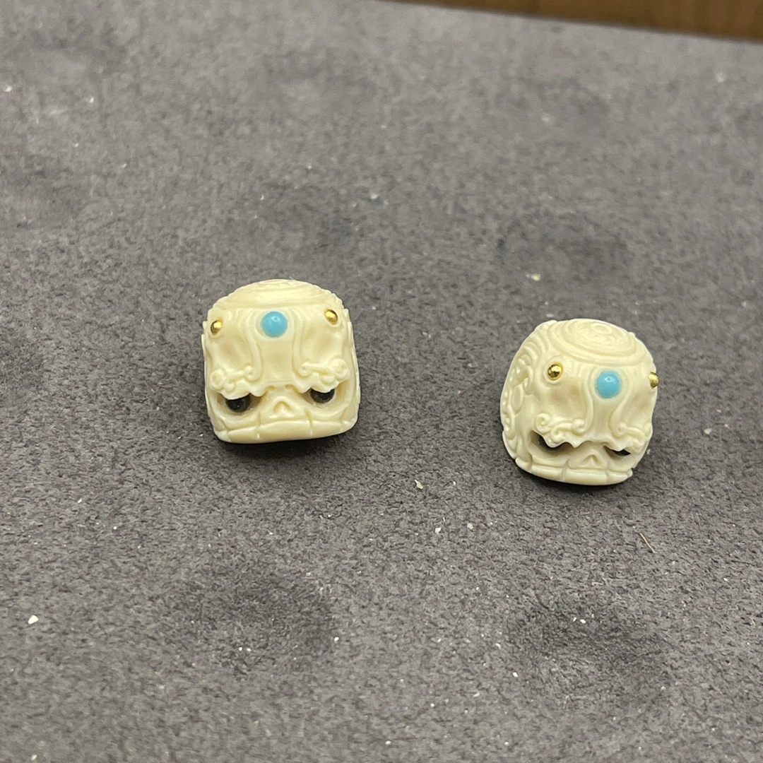 天然猛犸牙镶嵌阿呆精工雕刻DIY配饰单珠顶珠腰珠支持复检