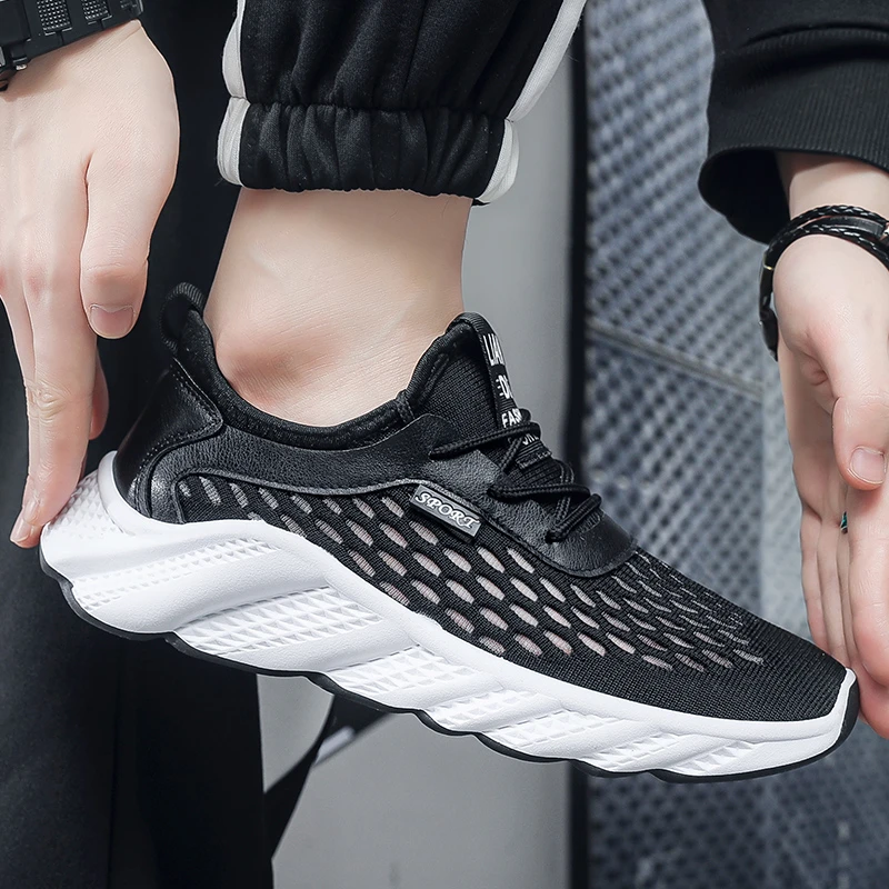 圆头透气夏季青年布鞋沙滩网面鞋跑步男鞋潮流软底潮鞋{A082}