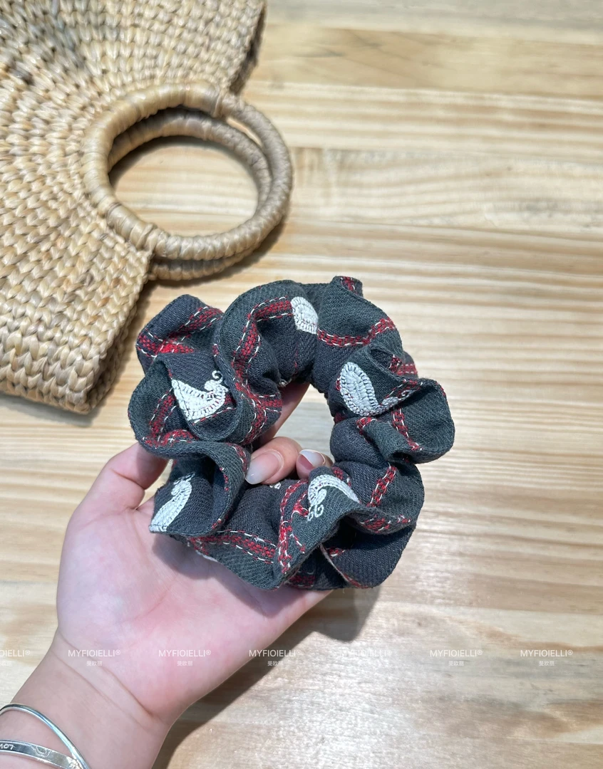 「MyFioielli｣设计师款深绿色腰果花刺绣小蛮腰大肠发圈FQ180