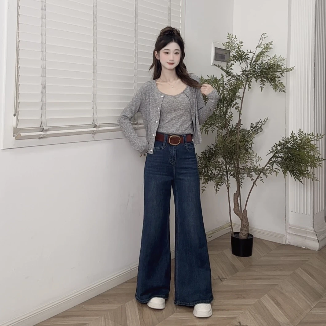 IEF/爱依服2025夏秋新款韩系风小众设计感通勤牛仔阔腿裤流光风