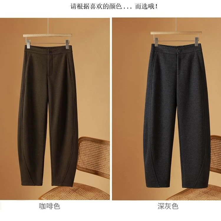 毛呢弯刀裤女2025秋冬新款加厚保暖宽松大码百搭休闲镰刀香蕉裤子