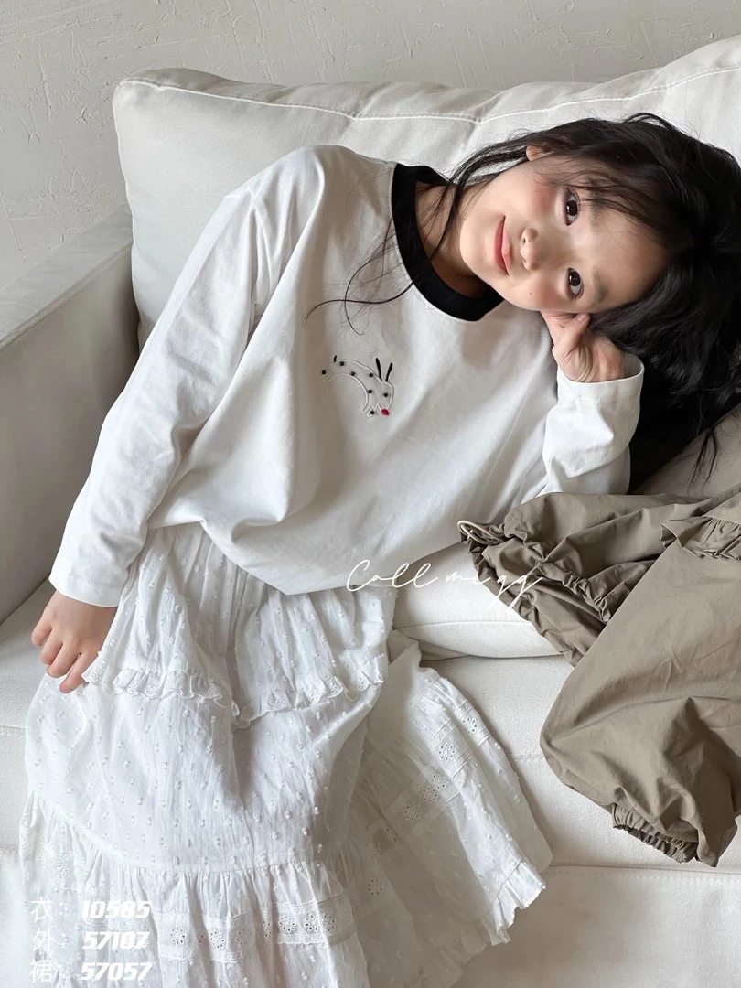 韩版女宝上衣潮儿童长袖T恤10585女童卡通印花休闲白色打底衫上衣