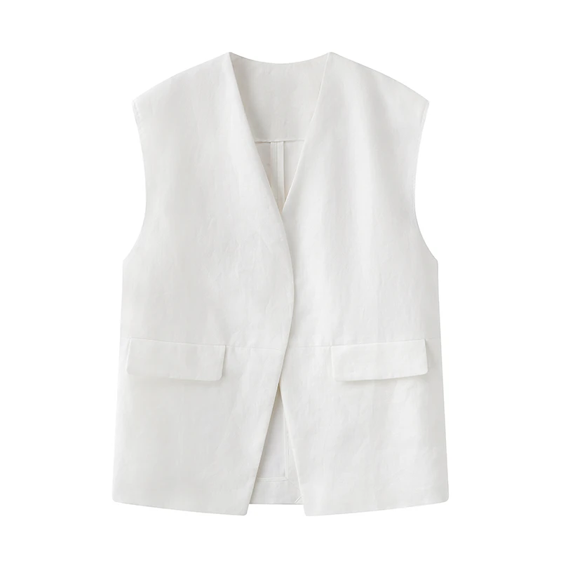 艾*家商场同款2025夏新款时尚百搭纯色V领无袖马甲女50431511