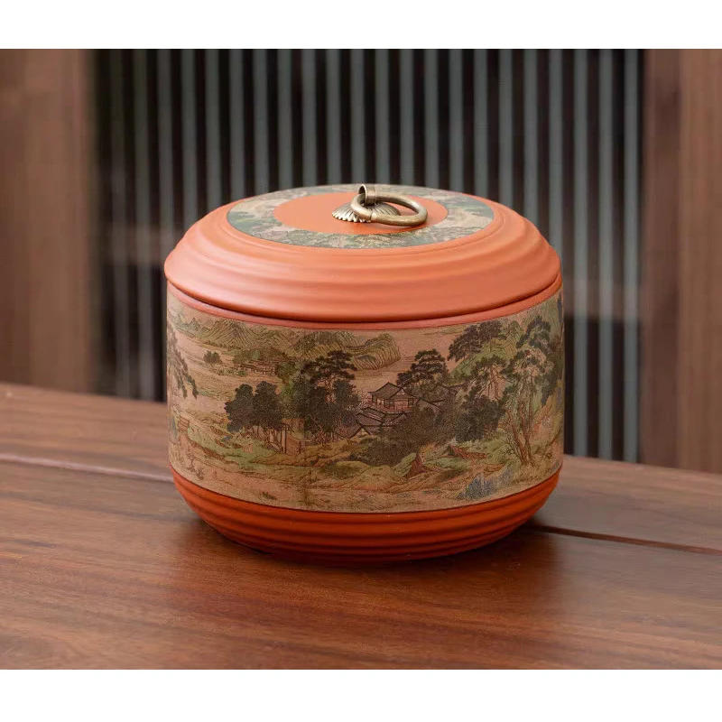 富春山居图小圆罐茶叶罐-4410