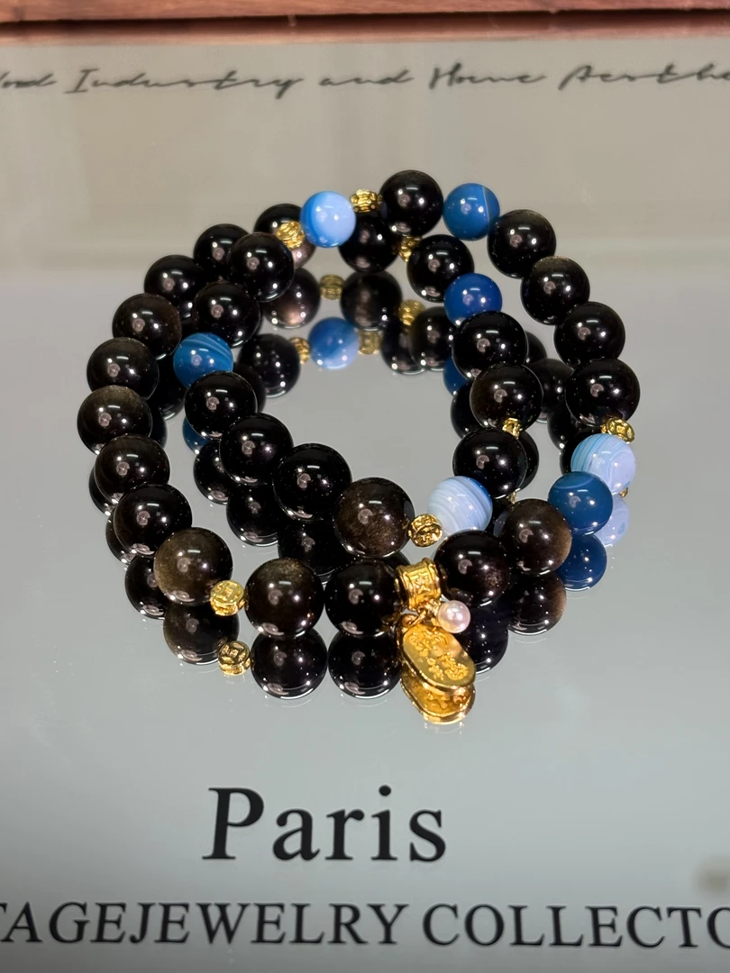 F51金曜石 蓝火玛瑙设计款手串均有色差瑕多样性发