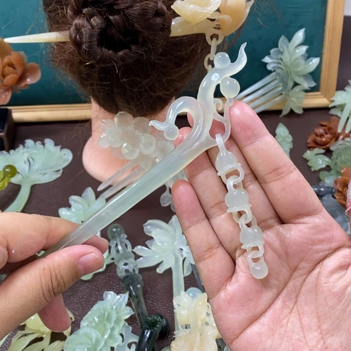 蛇纹石玉发饰未镶嵌大****～