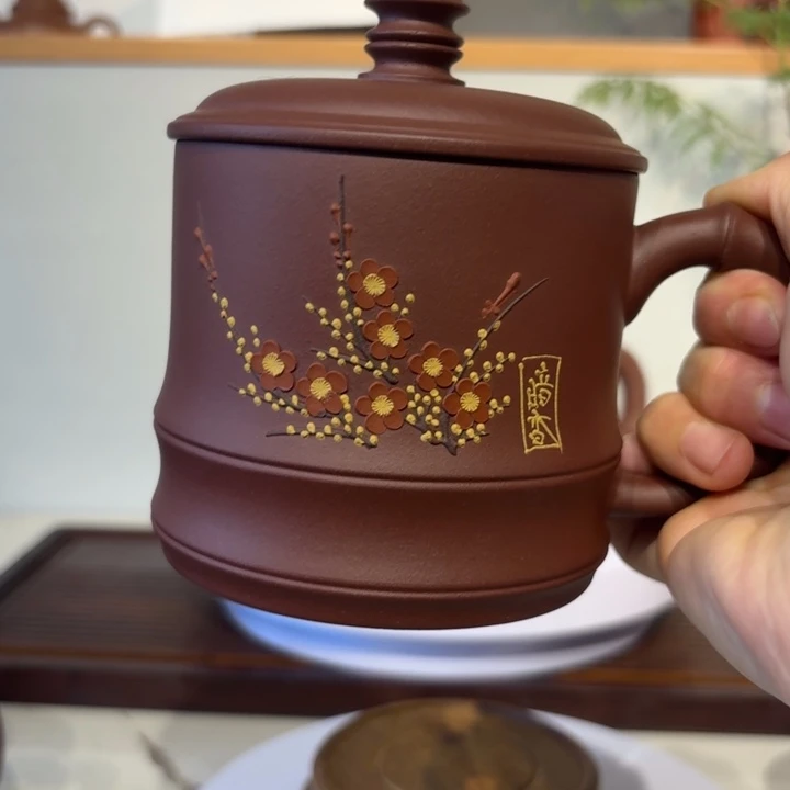 梅花盖杯老紫泥宜兴紫砂