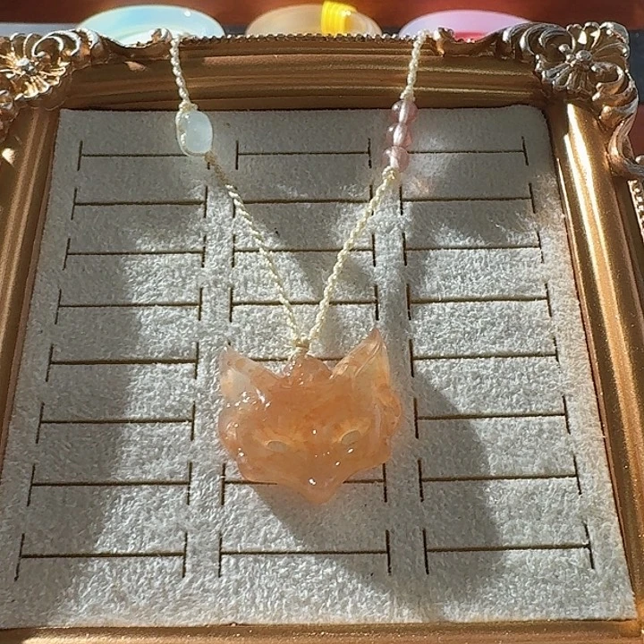 玛瑙/玉髓吊坠(赠链)未镶嵌狐狸面具锦鲤