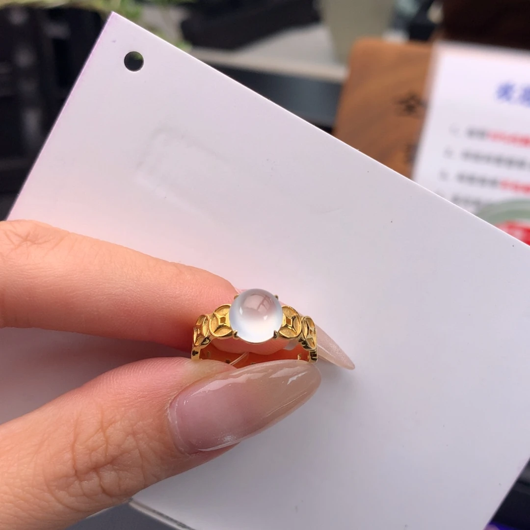 翡翠未镶嵌戒指049白冰蛋面戒指