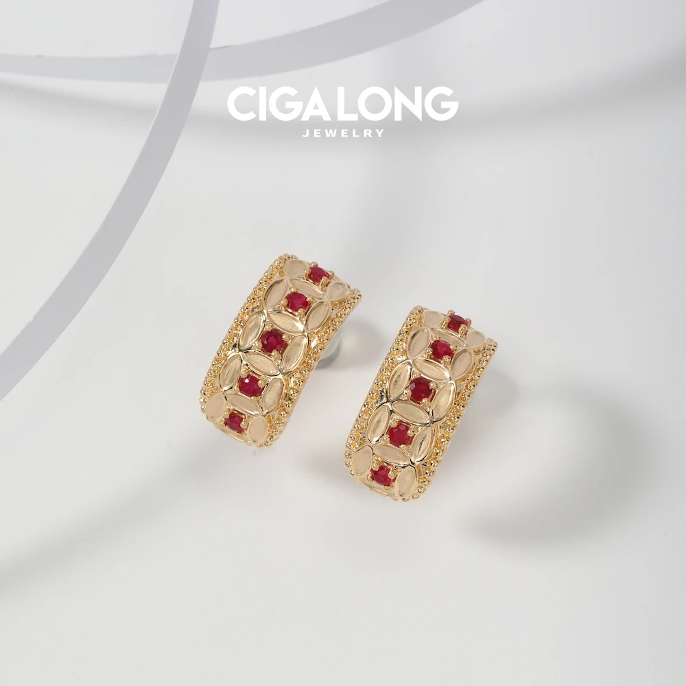 CIGALONG设计红宝石耳钉3306