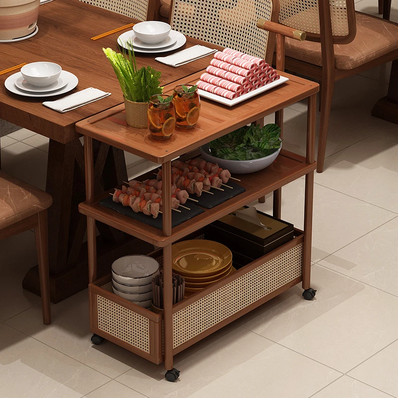 火锅菜架可移动小推车置物架厨房放菜专用架非实木餐桌多层收纳架