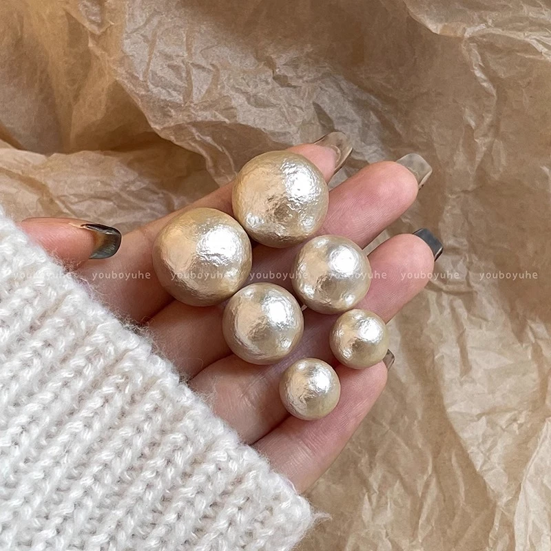 铜合金仿珍珠耳饰 法式棉花耳钉女复古独特耳环2025新款耳饰