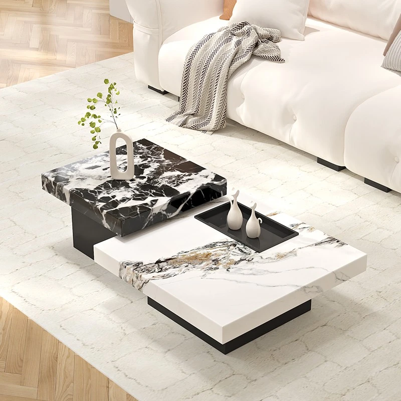 高低方形组合简约现代人造大理石高端客厅家用不锈钢正方形轻奢