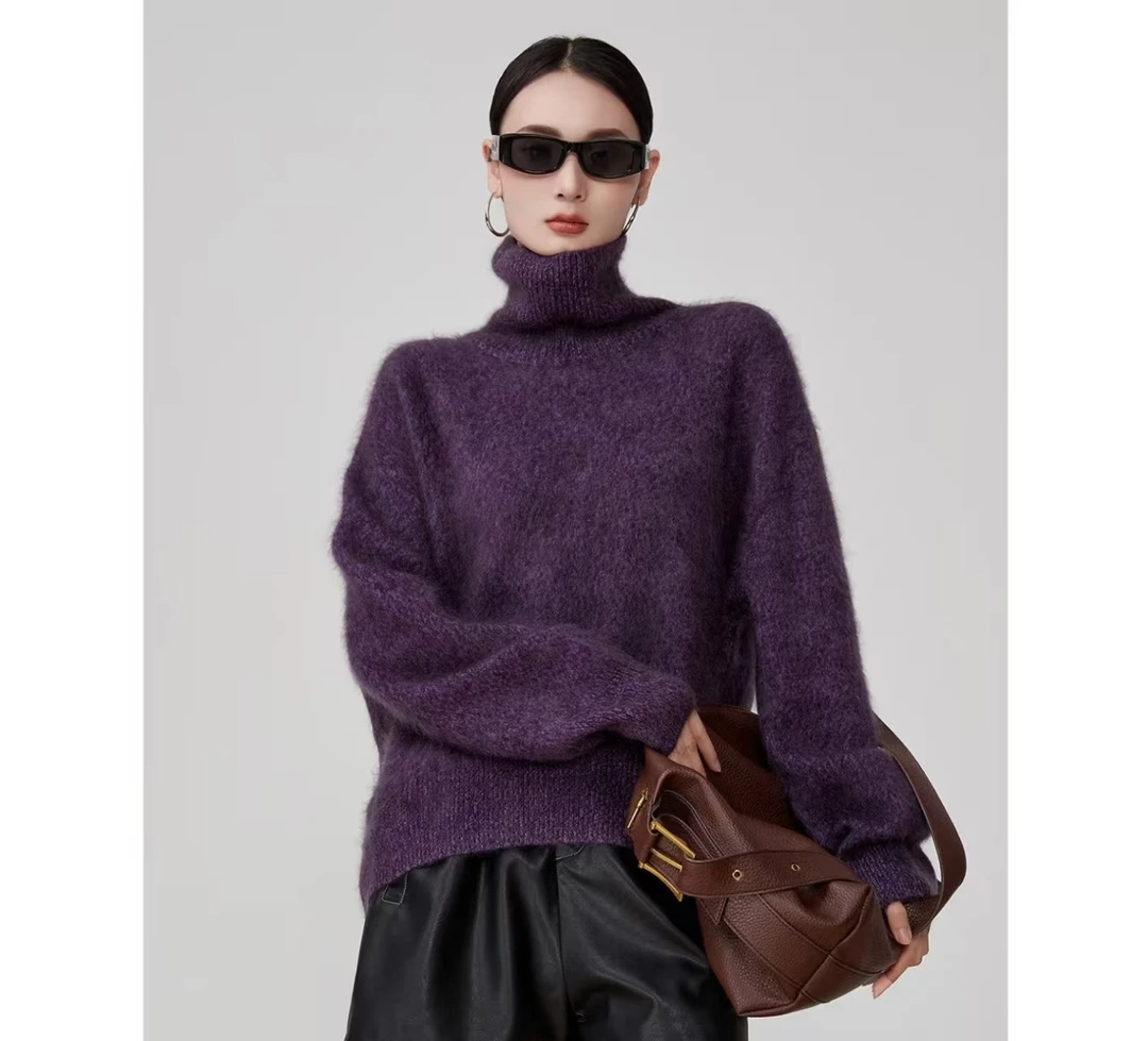 线下799#【紫色黄昏】恒久冬日温暖 高领拉绒套头针织衫005
