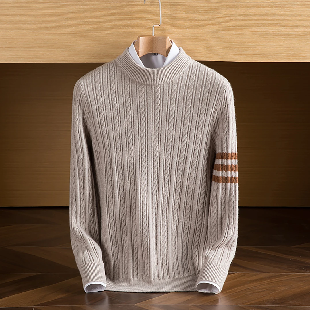 VENUIWON/温纽旺高端纯山羊绒衫男加厚半高领毛衣宽松休闲羊毛衫