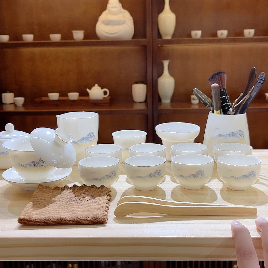 瓷片玄致羊脂玉瓷茶具套装