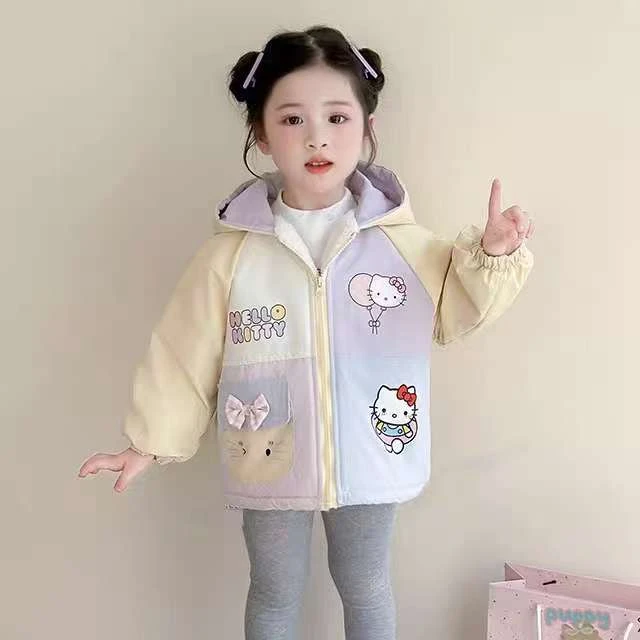 女童拼色秋冬2025新款洋气猫咪冬季女宝宝加绒加棉冲锋衣秋冬外套