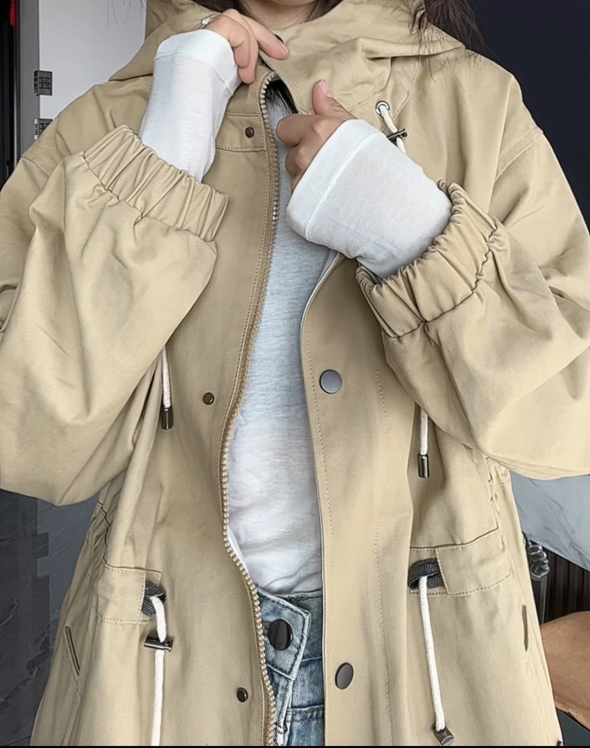 韩系连帽氛围感慵懒风衣