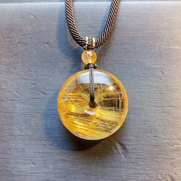 颈饰未镶嵌发晶天然白体金发晶顺发晶平安扣吊坠