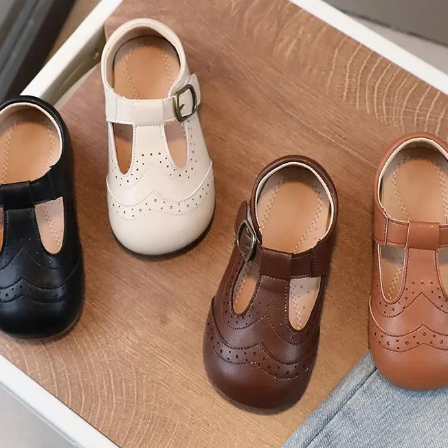 儿童公主鞋时尚春秋高街真皮镂空豆豆鞋防滑女宝宝宝新款单鞋大童