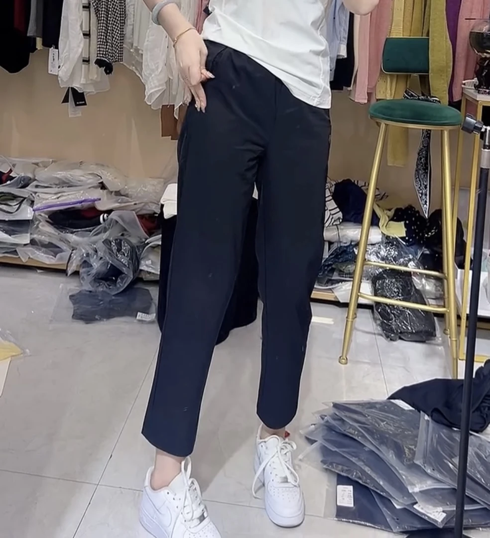 萱贝纯舒适百搭直筒休闲裤女2025秋冬薄款速干裤九分弹力烟管裤子