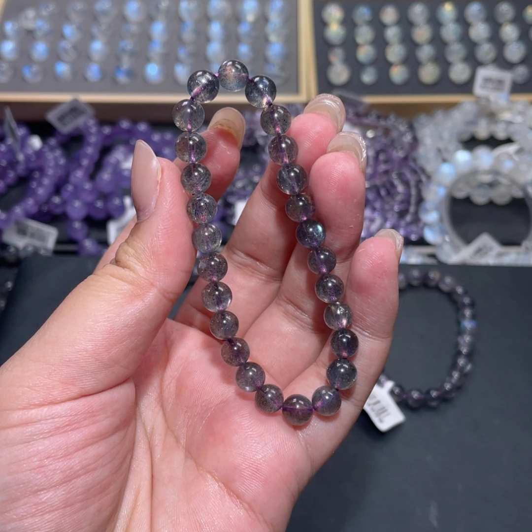 莱***多手链未镶嵌长石紫拉长手链7mm