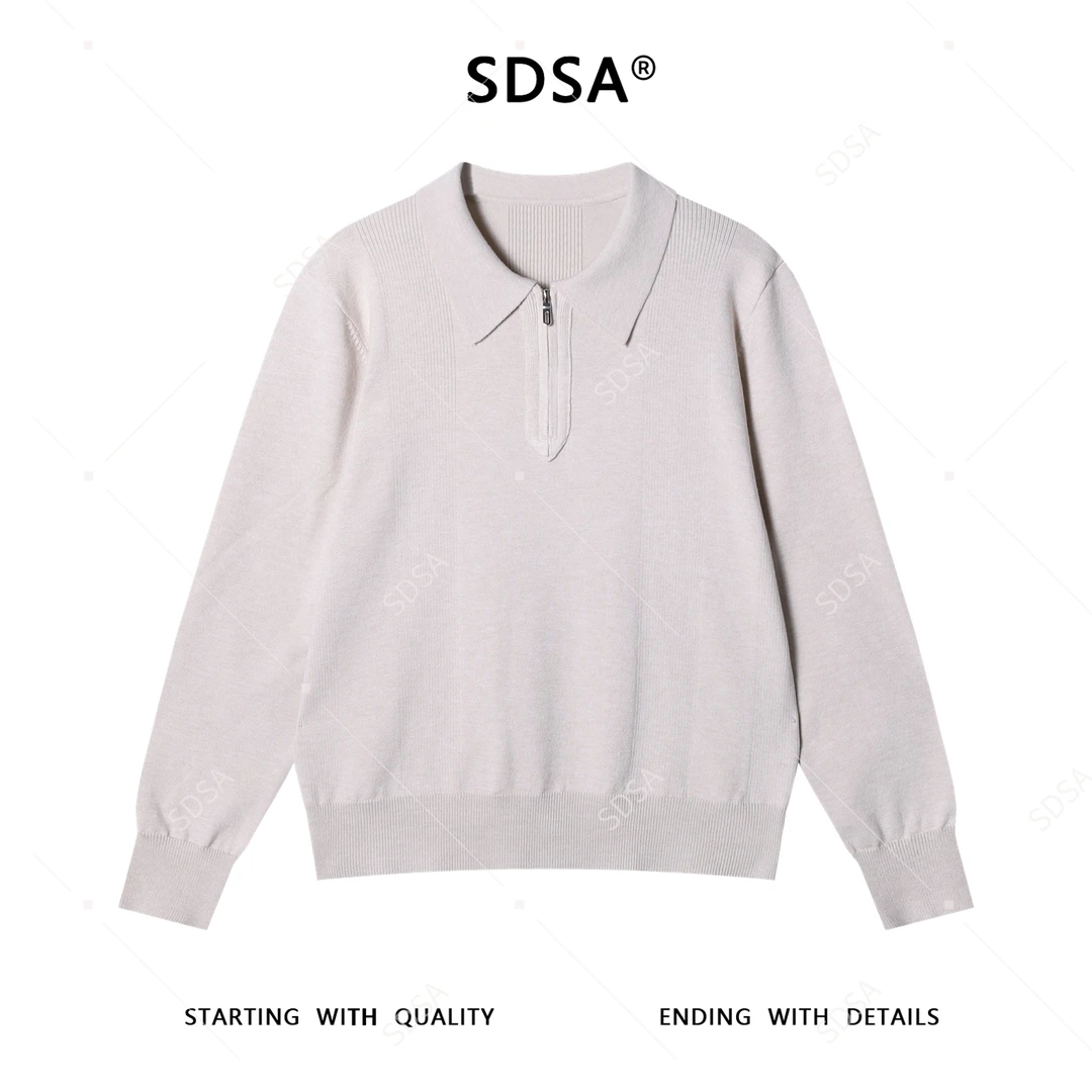 SDSA男士春秋新款痞帅男装韩版简约贴标纯色半拉链翻领针织毛衣