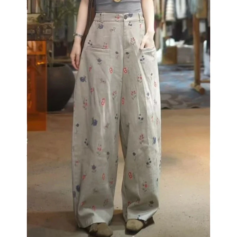 2025早春新款复古高级宽松直筒气质百搭牛仔裤阔腿女