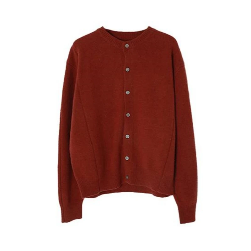 本命年安哥拉红色毛衣开衫男韩系简约圆领毛衫休闲慵懒针织衫外套