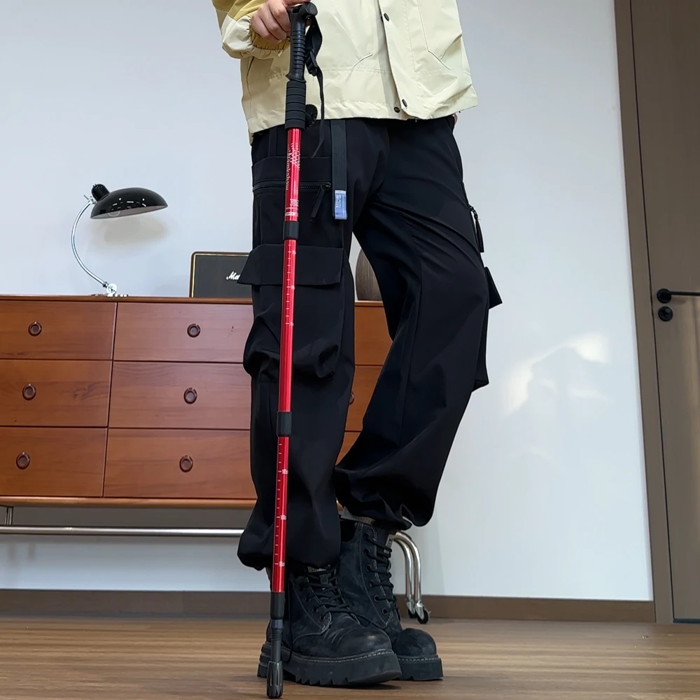 秋冬季带腰带中腰宽松型休闲裤口袋百搭情侣ins裤子工装裤长裤