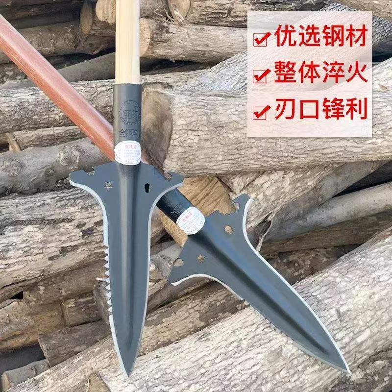 户外多功能尖头锰钢铲带锯齿矛头野营家用工具
