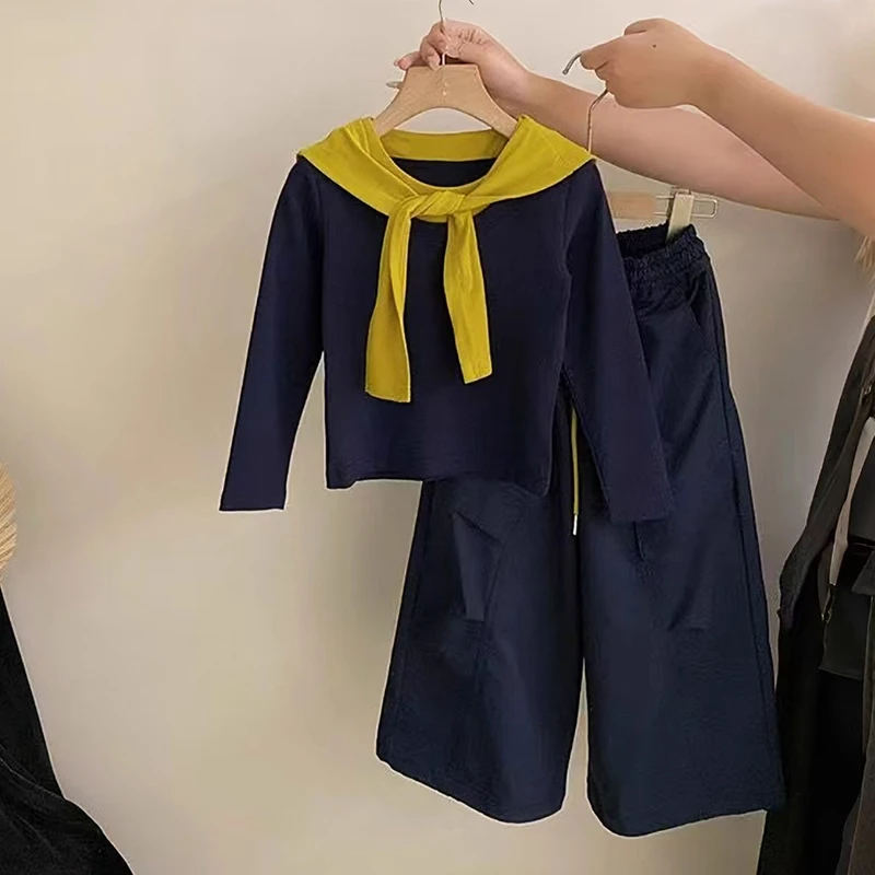 女童工装裤套装2025新款儿童休闲秋装韩版女孩长袖T恤两件套洋气